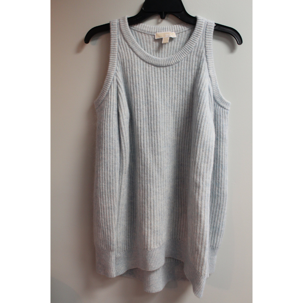 Michael Kors Open Shoulder Light Blue Sweater with Merino Wool Size S